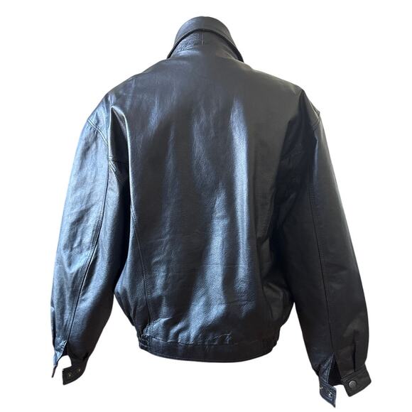 Men's y2k Leather Bomber Jacket in Black Size Medium - Picture 3 of 6